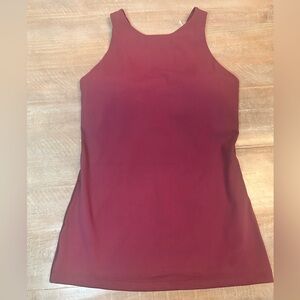 CRZ YOGA Maroon Womens High Neck Workout Tank Tops Shelf Bra Racerback